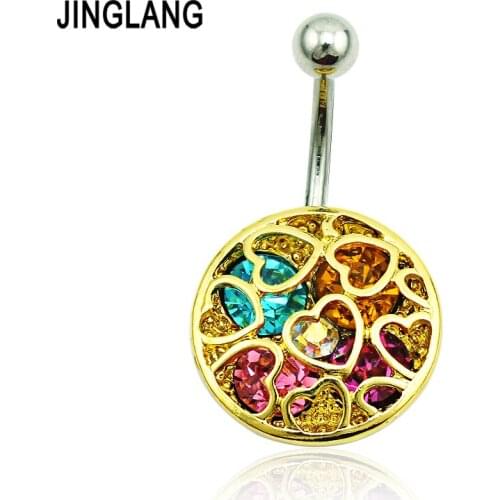 Fashion Belly Button Rings Gold Color Surgical Steel Hellowed Heart Navel Body Piercing Jewelry Free Shippings