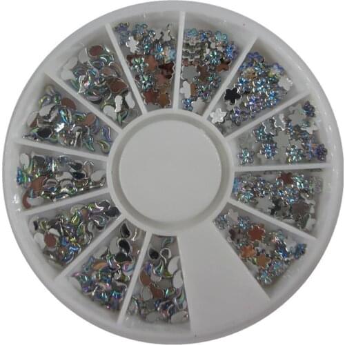 Fashion Flower Comma AB Color Rhinestone DIY Nail Art Tips Wheel Manicure Decor