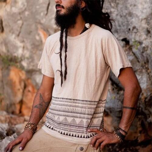 Men Renaissance Shirt Viking Pirate Medieval Cosplay Costumes Halloween Costume Top Male Print Striped Shirts Short Sleeve Tops