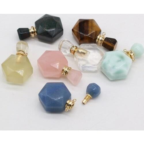 Natural Stone Perfume Bottle Pendant Rose Quartz/Lemon jad/Green Angel/Blue Aventurine For Jewelry Making DIY Necklace Accessory