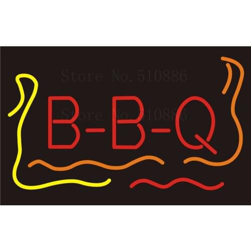 NEON SIGNS BBQ barbecue restaurant Beer Wine Real GLASS Tube BAR PUB Signboard Display Decorate Store Shop Light Sign 17*14"