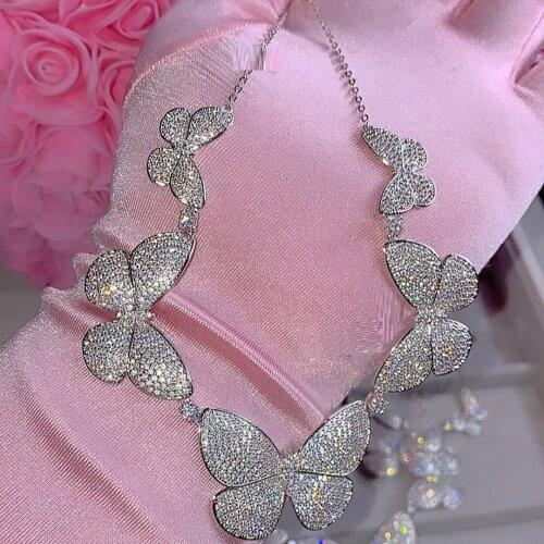 Wholesale Luxury delicate animal choker with 5A cz paved butterfly Charm pendant necklaces for women gold plated wedding Jewelry