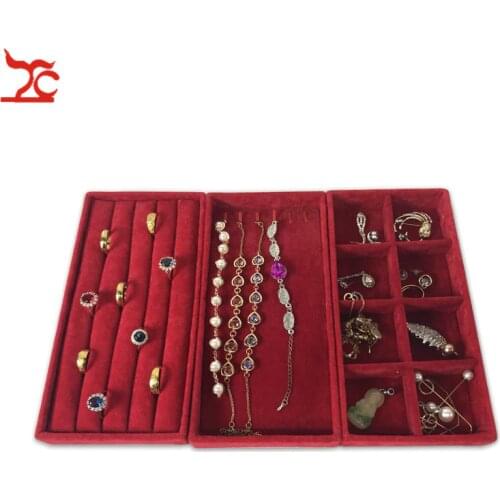 Quality Velvet Jewelry Organizer Tray Red Ring Earring Necklace Display Case Chain Bead Storage Exhibition Tray 11x22x2.5cm