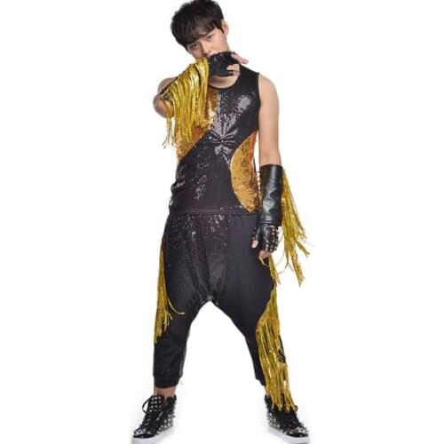 Original men vest personalized singer dance stage street star style sleeveless Sequin tassel clothing punk rock splice dress