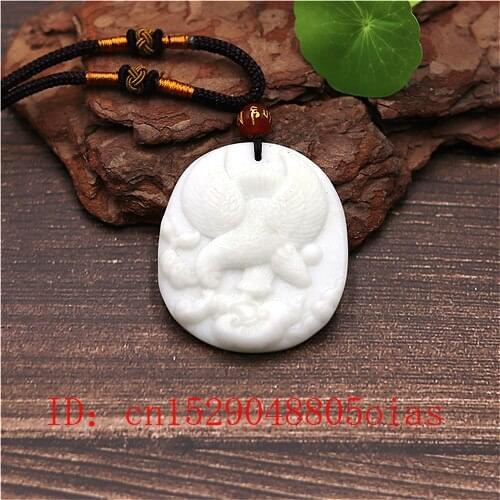 Natural White Chinese Jade Eagle Pendant Necklace Charm Jewellery Fashion Accessories Carved Amulet Gifts for Women Men