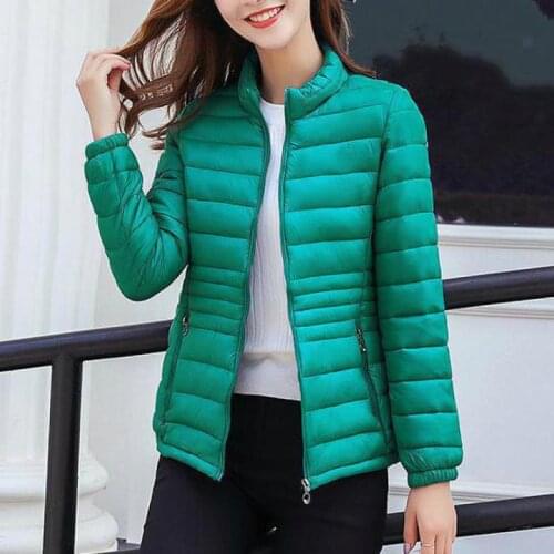 Fall Winter Casual Women Female Slim Mandarin Collar Blue Red Padded Parka Coat , Autumn Fashion Womans Black Green Warm Coats