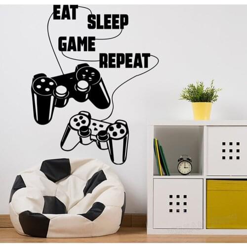 Eat Sleep Game Repeat Wall Decal Gamer Vinyl Sticker Video Game Wall Murals Game Zone Wall Art Decor Living Room Bedroom A310