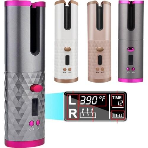 Portable Wireless Automatic Hair Curling Iron Hair Curler Rechargeable Auto Rotating Curling LCD Display Portable Curls Tools