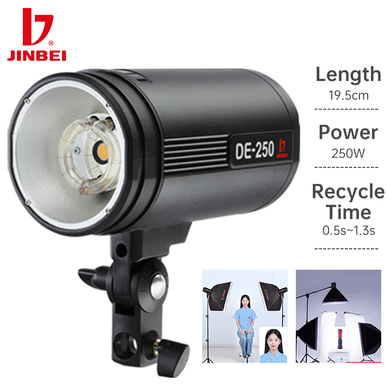 JINBEI DE250 Studio Flash 250Ws Photography Equipment 5W LED Model Lamp Portrait Product Shooting Fill Light Professional Lights
