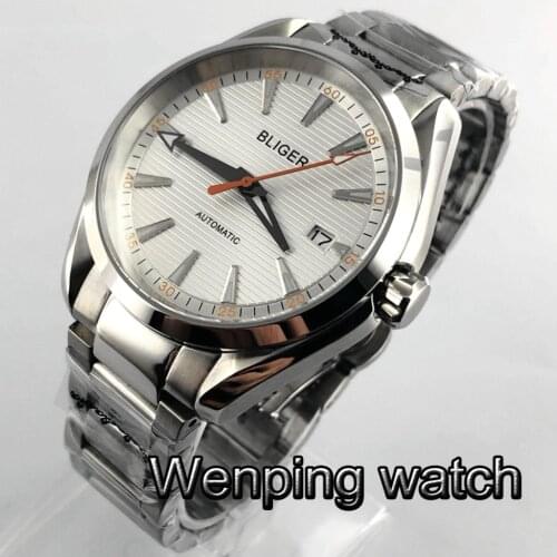 Bliger 40mm Top Luxury Mechanical Watch Silver Case Sapphire Crystal Silver Dial Luminous NH35 Date Movement Automatic Watch
