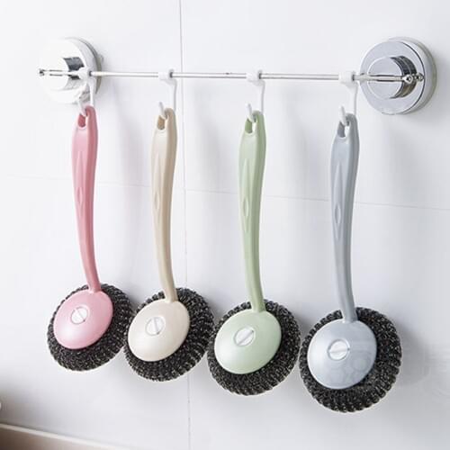 Feiqiong Wholesale Cleaning Scourer Stainless Steel Plastic Brush Long Handle Cleaning Brush Pan Washing Kitchen Accessories