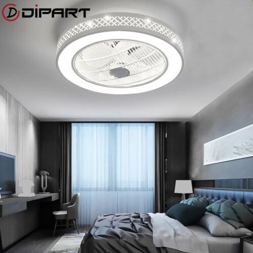 Modern Simple Invisible Ceiling Fan Light Dimming Remote Control Crystal Decorative Acrylic LED Lghting Bedroom office Fan Lamp