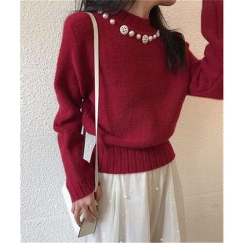 Vintage Women' S Sweater Sollid Color Mock Collar Long Sleeve Knit Sweaters Female All-matched Fashion Tide 2021 Winter