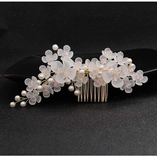 Bride Noiva Wedding Engagement Party Hair Jewelry Accessories Flower Shape Crystal Simulated Pearls Hair Combs Headpieces