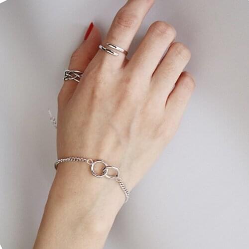 925 Sterling Silver Two Interlocking Linked Circles Mom Silver Chain Double Circle Eternity Bracelet Best Friend Gift
