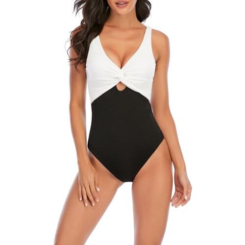2021 newest Womens Sexy Contrast Color Swimsuit Classic Sleeveless V-neck Bodysuit Backless High Waist Swimming Suit
