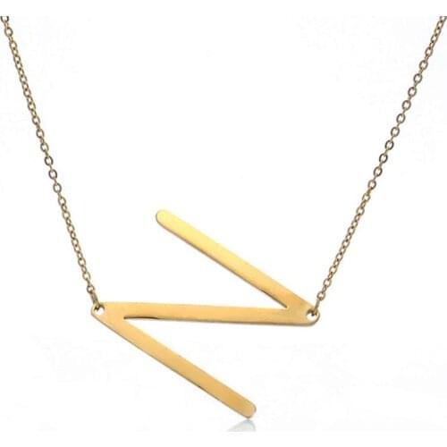 A-Z large Letters Necklace Gold Stainless Steel Simple Name Pendant Monogram Necklace for Women Vintage Jewerly Accessories