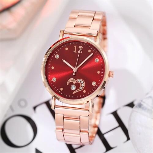 Ladies Temperament Luminous Steel Band Glass Alloy Quartz Watch Ladies Diamond Calendar Watches Women Casual Wristwatches