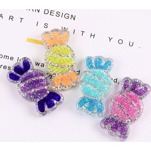 10pcs 30*15mm Glitter Candy Shape Resin Cabochons Ornament Accessory Embellishments Scrap Booking Charms Beading Material