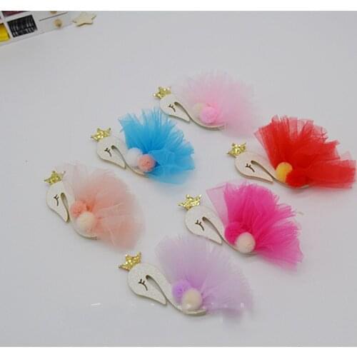 5pcs/lot 6.6*10.7cm Crown swan with lace dress Appliques For children hair accessories and DIY Kid patches free shipping