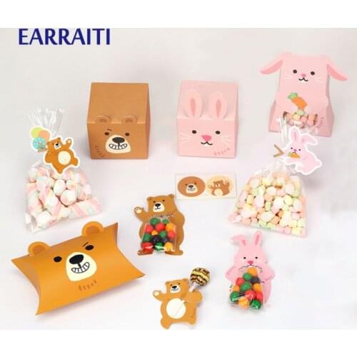 12PCS Small Candy Gift Box For Baby Shower Kids Birthday Party Favours Pillow Box Packaing Bag Cookie Chocolate Cute Bear Rabbit