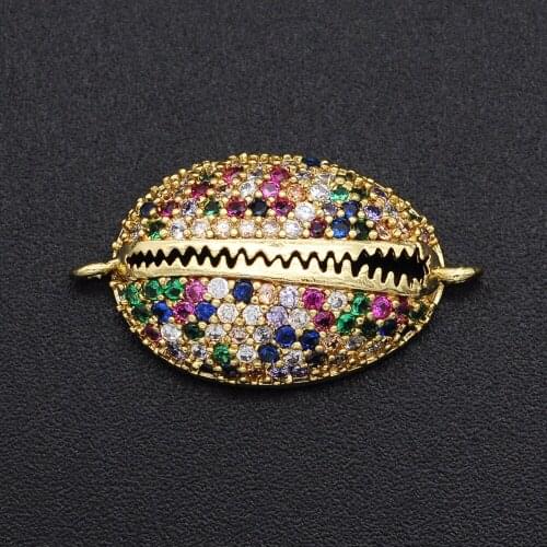 12x22mm CZ Zircon DIY Jewelry Rainbow Shell Charm Connectors Wholesale Custom Orders Welcome Bulk Order Discounts