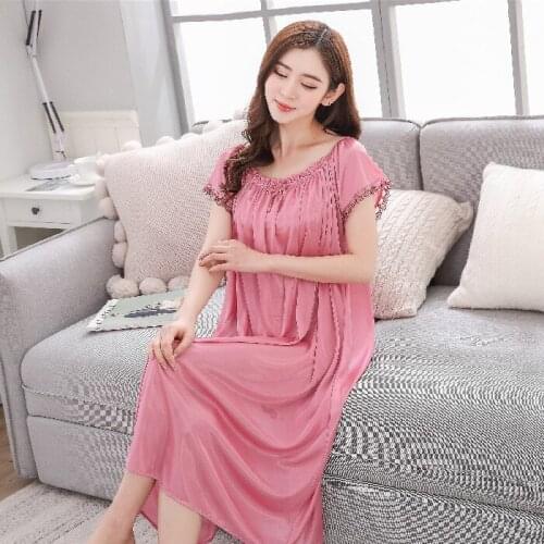 180 Wearable 10-Color 833# Pajamas Female Summer Large Size Viscose Nightgown Female Summer Thin Sexy Loose Short Sleeve