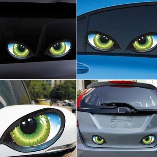 2Pcs 3D Stereo Reflective Cat Eyes Car Sticker Car Decor Side Fender Eye Stickers Adhesive Creative Rearview Mirror Car Decal