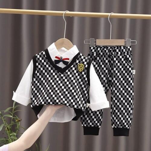 Spring Children Fashion Baby Boy Girl Sweater Plaid Vest Shirt Pants 3Pcs/Set Kids Infant Clothing Toddler Tracksuit 0-5 YEARS