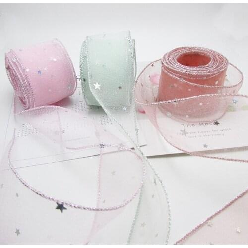 5cm*20Meter star Mesh Tulle Rolls Organza ribbon for hair clip bowknot and Baby Tutu Skirt