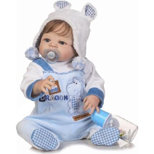 57CM Reborn Doll Handmade Full Silicone Bebe Reborn Boy Doll Boneca In Cute Clothes Male Body Fake Baby Dolls Kids Birthday Gift