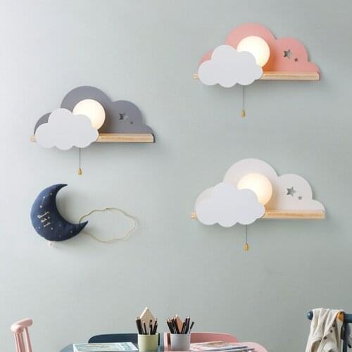 Children LED Wall Lamp For Bedroom Glass Lampshade Cloud Metal Cartoon Boys Bedside Lighting Kids Room Girls Decor Wall Sconce
