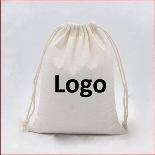 100pcs/lot) size 10x15cm(4x6") custom logo cotton drawstring bags small