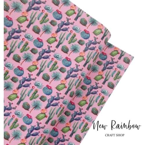 New Rainbow 30x138cm In Roll Cactus Succulent Plants Pu Faux Leather for Bows Making, DIY Handmade Bag, Decor, Earrings, Crafts