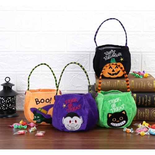 Halloween Candy Bags Trick or Treat Goodies Buckets Gift Pouch with Handle Cute Golden Velvet Comfortable Fashion For Festival