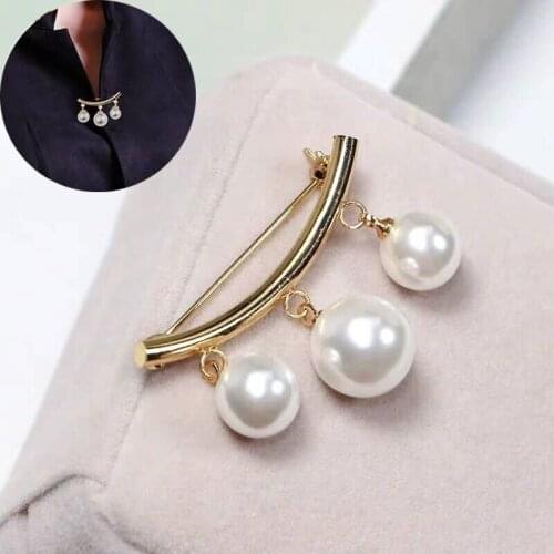 Tiny Simulated Pearl Collar Brooches for Women Fashion Jewelery Gold Silver Color Small Brooch Pins Accessories