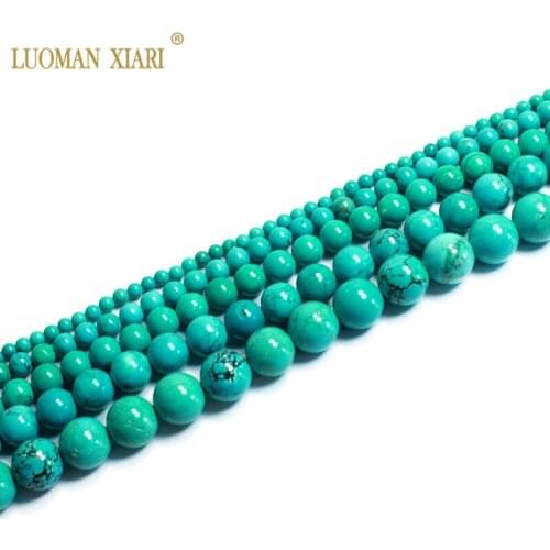 Fine AAA Natural Turquoise Green Round Loose Stone Beads For jewelry Making 4/6/8/10/12 MM DIY Bracelet Necklace Strand 15.5