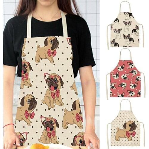 Kitchen Sleeveless Dog Cute Animal Linen Cotton Aprons Printed Apron Washable