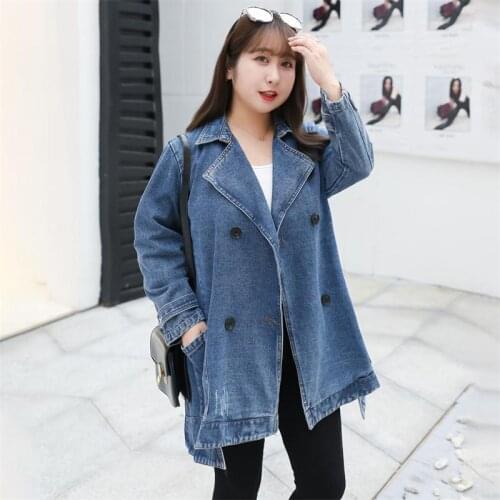 6199 Denim Jacket Women Spring Korean Style Sweet Simple Loose Large Size Casual Fashion Long Sleeve Button Scratch Pocket Coat