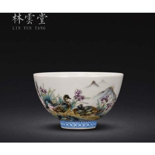 Lin Yuntang hand painted famille rose tea cup Jingdezhen handmade ceramic kungfu master cup single cup tea cup