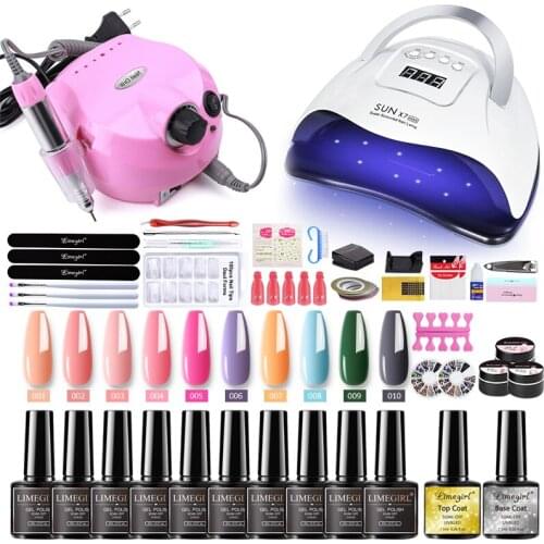 Manicure Set With 120W/72W/54W Led Nail Lamp Nail Set 35000RPM Nail drill Machine 10 Color UV Polish Gel Nail Kit Tools Set