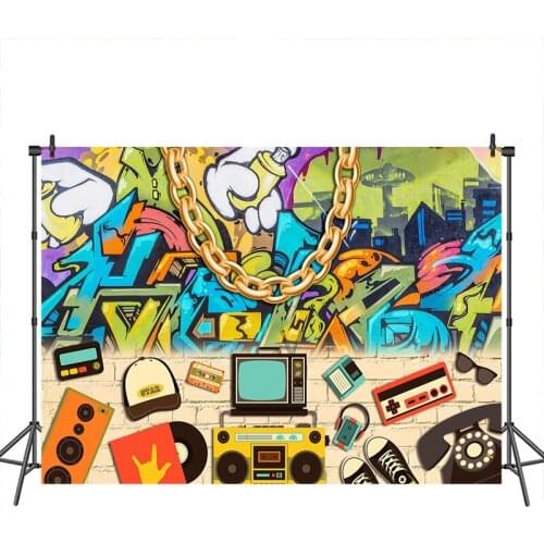 Neoback Graffiti Brick Photographic Background Baby Shower Hip Hop Party Music Pattern Custom Background for Photo