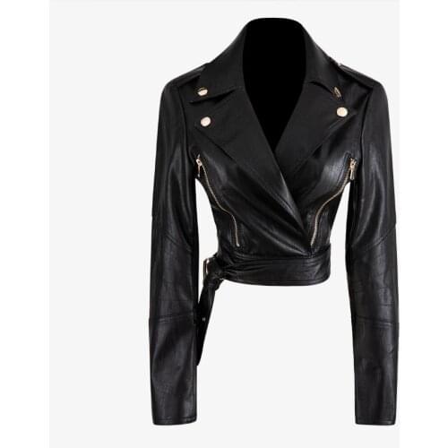 Fashion zipper stitching pu leather jacket female Locomotive style pu leather outerwear brown leather jackets with lining F373