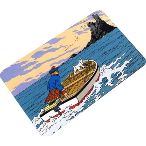 Cartoon Tintin Adventure Car Horse Nostalgic Home Doormat Corridor Kitchen Carpet Indoor Outdoor Welcome Non-Slip Floor Mat