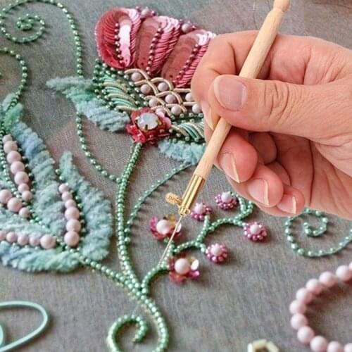Sewing Tool Set French Embroidery Needles Tambour Crochet Hook Luneville Hook with 3 Needles #0