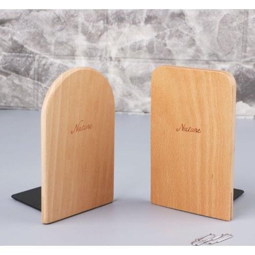 Nature Wooden Desktop Organizer Desktop Office Home Bookends Anti-skid Book Ends Stand Holder Shelf