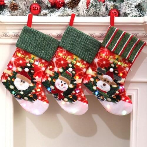 2021 New Hot Large Stockings Santa Elk Fabric Gift Socks Christmas Lovely Bag For Children Fireplace Tree Christmas Decoration