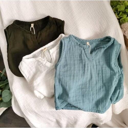 2021 new style girls boys vest summer cotton linen fashion kids waist vest