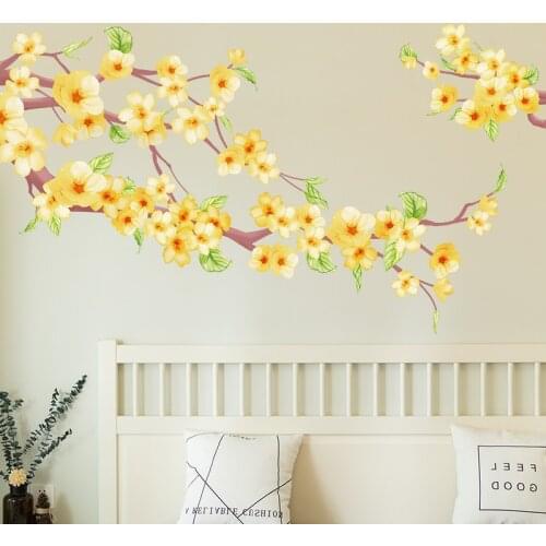 New Yellow Flowers Wall Stickers Tree Branch Home Office Decor Living Room 3D Art Decals Bedroom Wall Decor Decals for Furniture