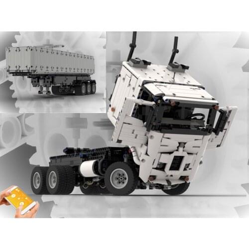 NEW Science and technology building block MOC Trailer Truck dumper box telescopic loading remote assembly toy boy birthday gift